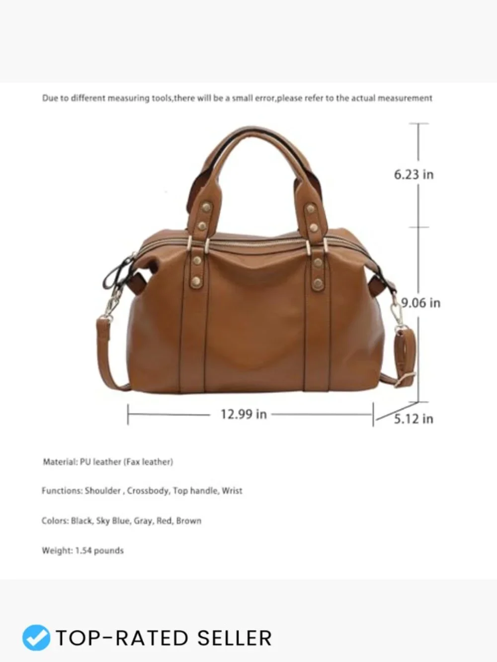 Vegan Leather Tote Satchel Large Travel Handbag with Compartments Adjustable